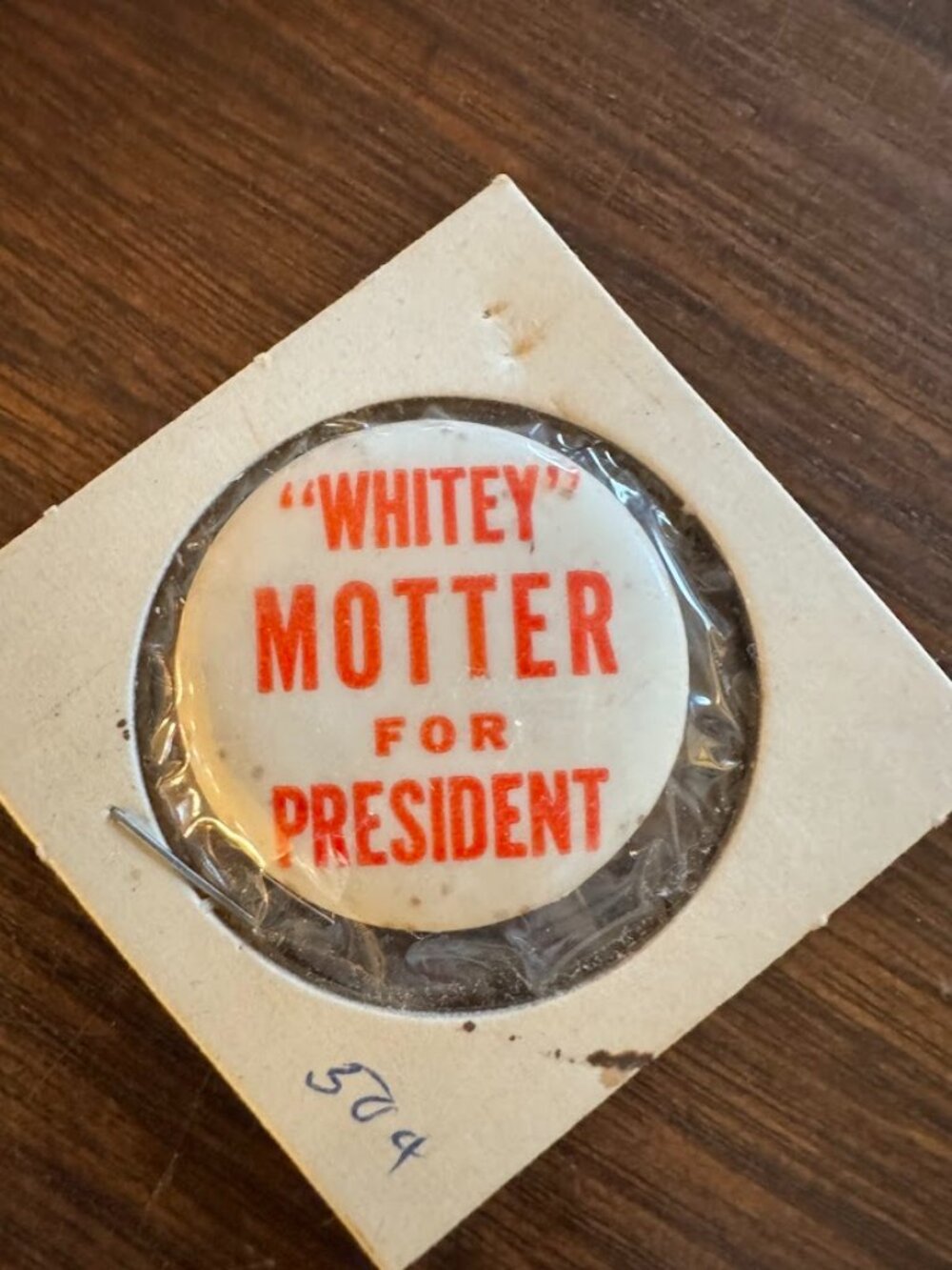 Vintage "Whitey" Motter For President Political Pin